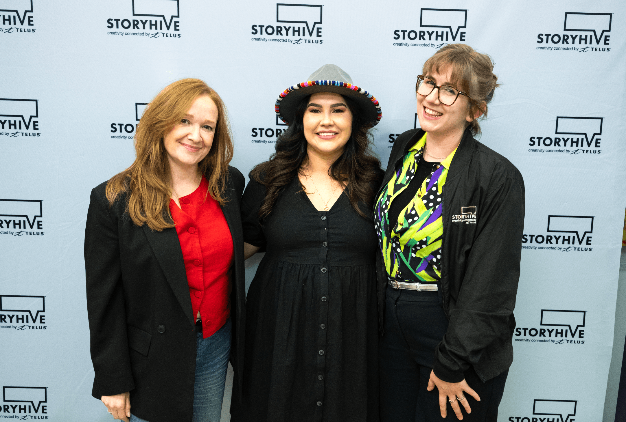 Photo: Meagan and the STORYHIVE team (Erin and Emily) at the community screening of "Scary Stories From the Rez" in Prince George.