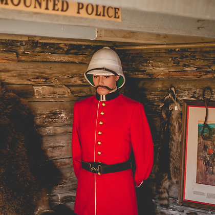 A Northwest Mounted Police uniform from the late 1800s.  Attire from the period (featured here at Kootenai Brown Pioneer Village in Pincher Creek, AB) will be worn by lead, supporting and background actors.