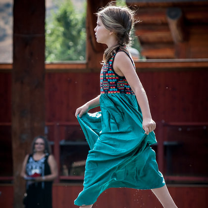 Model Ayla-Rae Robertson wearing a Jill Setah, First Nations Design at the World Fusion of Wearable Art Fashion Show.