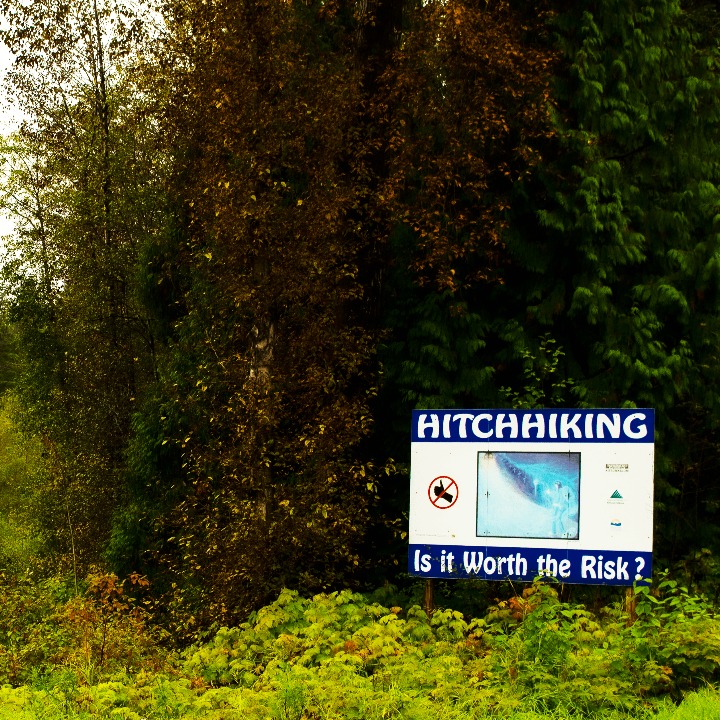 One thing that Gladys has advocated for is increased signage along the highway, warning of the dangers of hitchhiking. This is one of those signs.